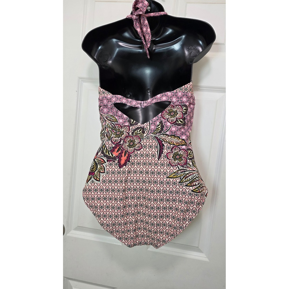 Prana One Piece Swimsuit Women's M Pink Floral Halter Neck Swimwear Festival - Picture 3 of 5